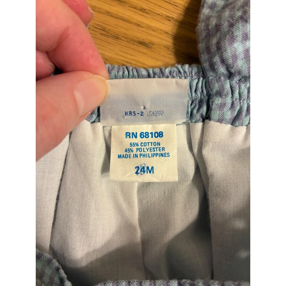Rosey Kids Blue Gingham Seersucker Sunsuit Overalls Shorts 24M Vintage